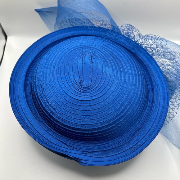 Susanna Elegant Blue Church, Derby Hat with Meshing and Rhinestone Accents main image 10